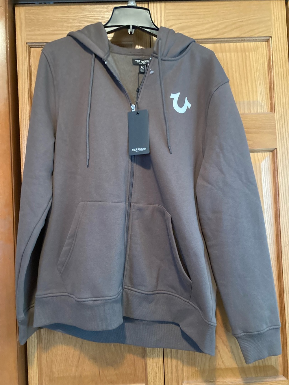 NWT True Religion Major Brown Men’s Zip Hoodie with White Logo Size XL
